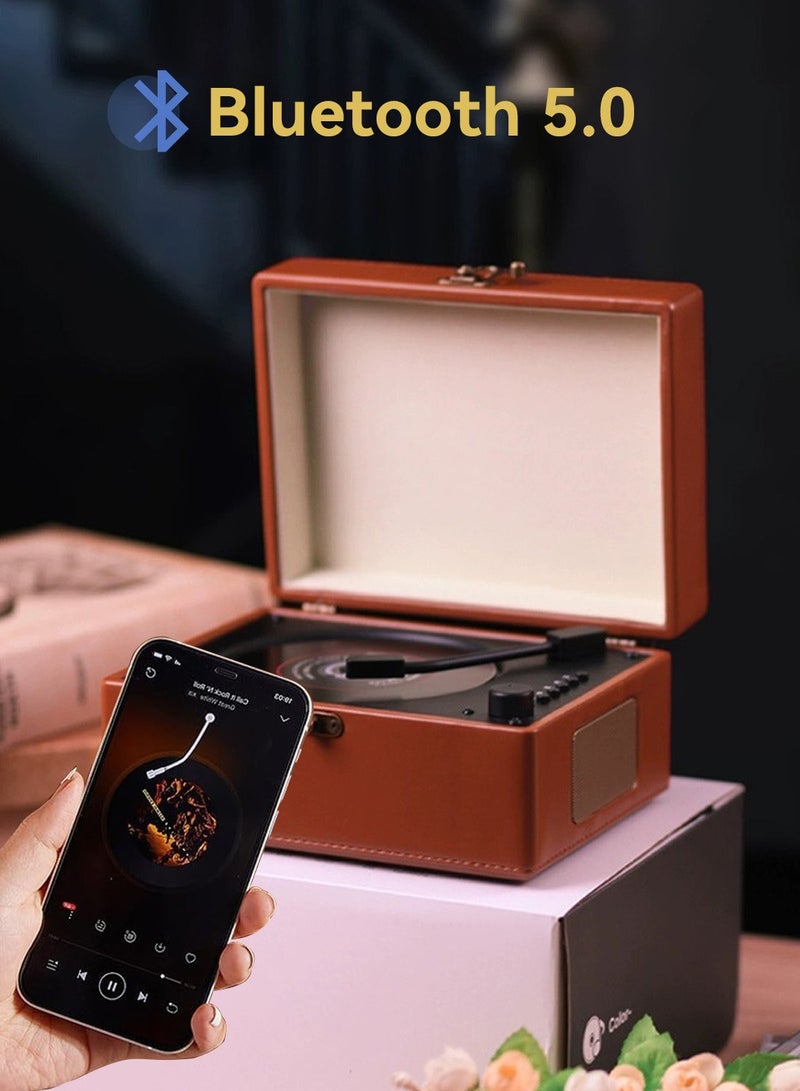 ليوكور سجل فونوغراف ، مشغل أقراص CD بتصميم كلاسيكي، مشغل مكبر صوت CD محمول بتقنية بلوتوث 5.0، حقيبة جلدية عتيقة أنيقة وعملية لمشغل الموسيقى للترفيه وتزيين المنزل (بني) - Image 3