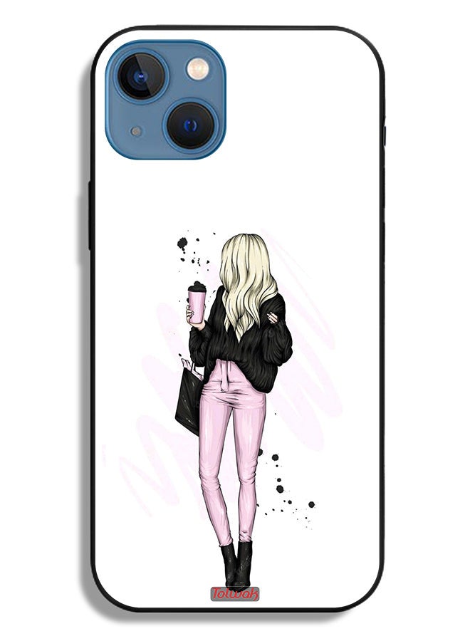 Tolwak Apple iPhone 13 Protective Case Girl Holding Coffee Cup Art - Image 2