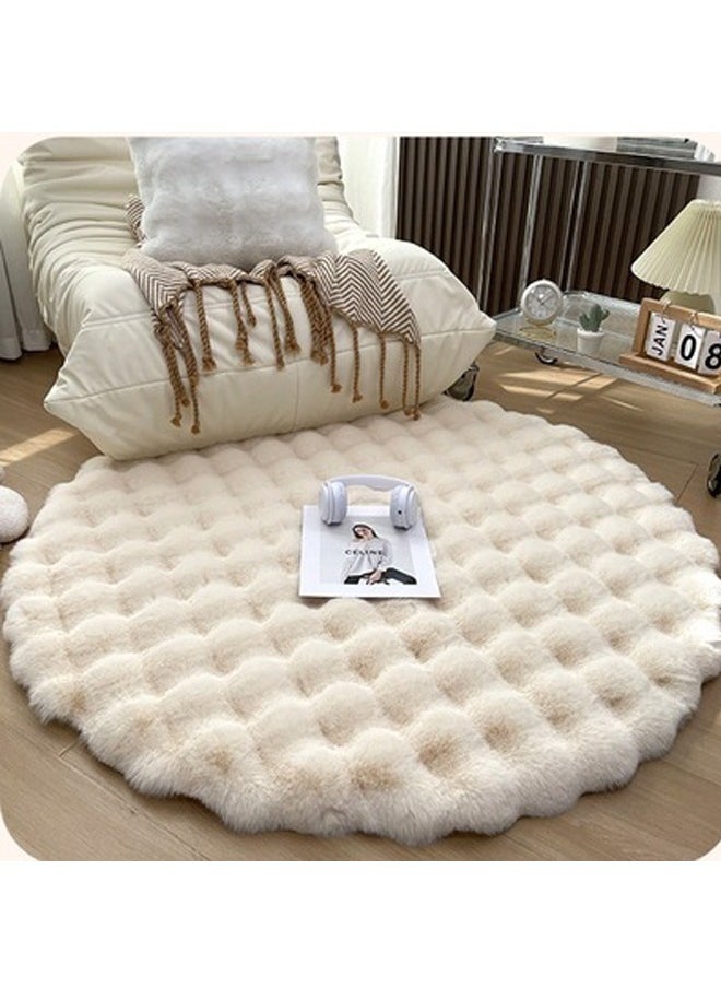 AVHUGOO Round carpet suitable for living room sofa, coffee table, bedroom dressing room, dressing table, Beige 90 * 90CM  - Image 1