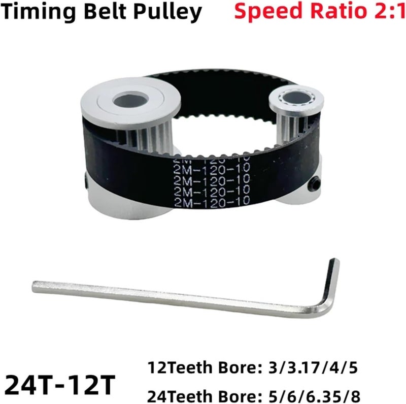 مجموعة بكرات توقيت 2GT بنسبة تخفيض 2:1، مكون نقل، عرض حزام 6 مم، قطر 3~8 مم، GT2 Kit leisurely (2GT-500-6mm,12T3-24T6.35) - Image 2