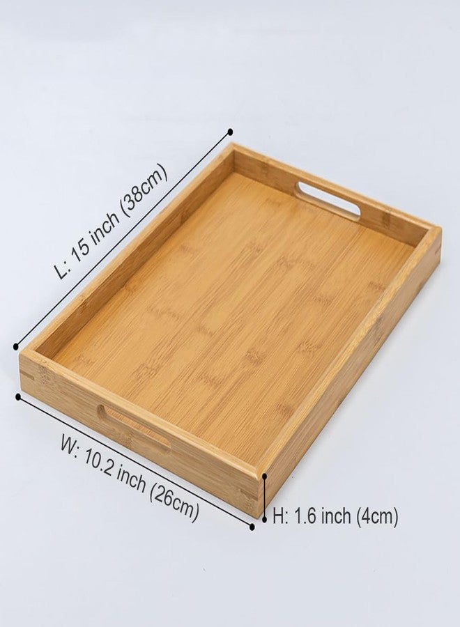 RT&BS Large Bamboo Bread Tray, Bamboo Barbecue Tray with Handles, Bamboo Tea Trays, Basket Trays for Food, Drinks, Decor, Vanity in Kitchen, Dining Room, Restaurant, Bar, Cafés, Bathroom - Image 2