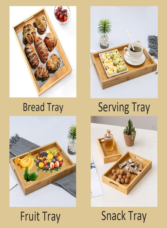 RT&BS Large Bamboo Bread Tray, Bamboo Barbecue Tray with Handles, Bamboo Tea Trays, Basket Trays for Food, Drinks, Decor, Vanity in Kitchen, Dining Room, Restaurant, Bar, Cafés, Bathroom - Image 3