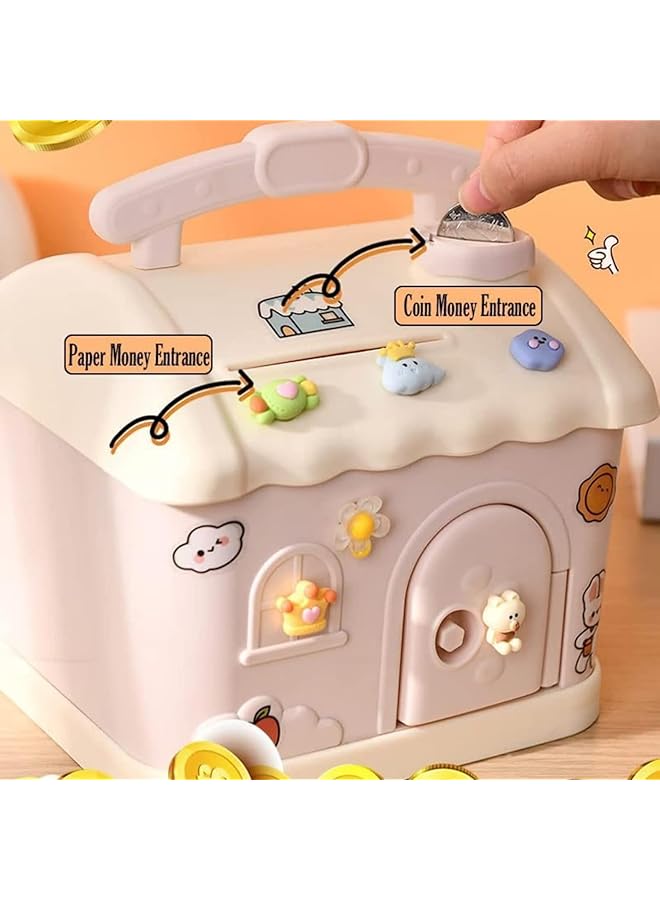 erorex Piggy Bank For Kids Cute Plastic Kids Money Bank House Shaped Cottage Piggy Bank With Diy Sticker And Key Lovely Piggy Bank For Kids To Save Money Children'S Birthday Gifts Blue - Image 3