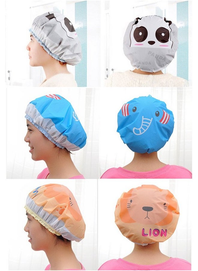 IXIAOPET - Cute Cartoon Waterproof Elastic Shower Cap Bath Cap For Women And Girls And Kidspack Of 3 Pcs(Panda Elephant Lion) - Image 1