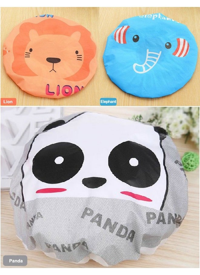 IXIAOPET - Cute Cartoon Waterproof Elastic Shower Cap Bath Cap For Women And Girls And Kidspack Of 3 Pcs(Panda Elephant Lion) - Image 1