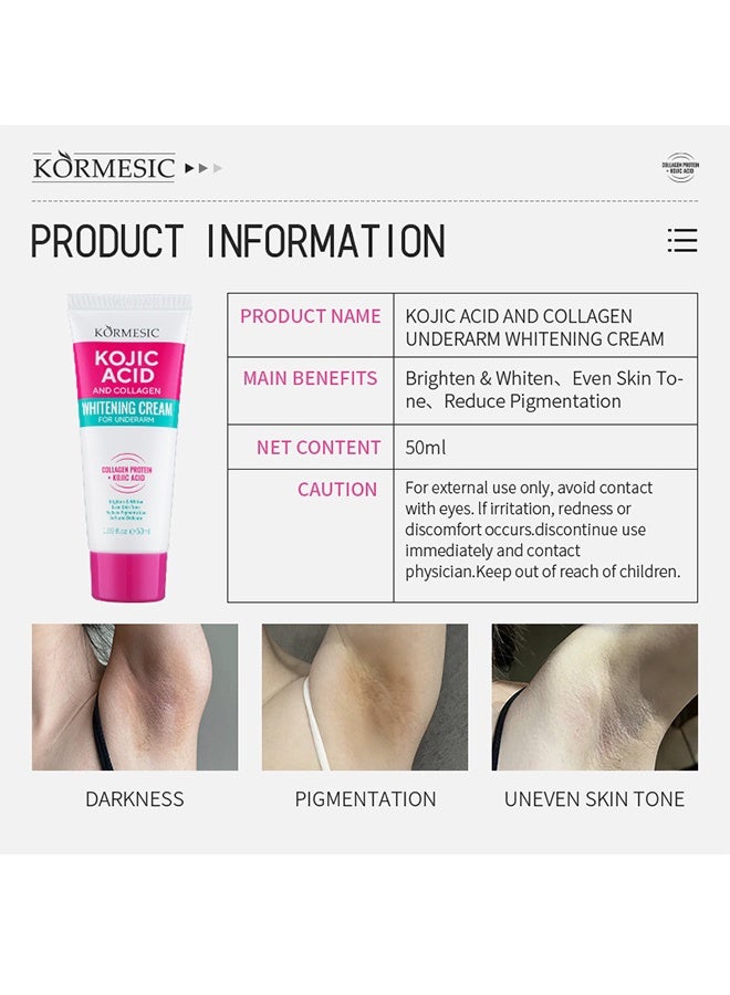Kormesic Kojic Acid and Collagen Whitening Cream for Underarm, reduce the appearance of dark spots and uneven pigmentation, 50ml - Image 5