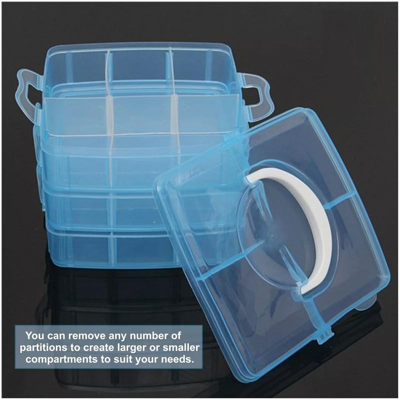 RECLUSE Blue 3Layer Stackable Plastic Crafts Storage Box with 18 Adjustable Compartments for Organizing Tape Embroidery Accessories Threads Bobbins Kids Toy Beauty Supplies Nail Polish Jewelry - Image 3