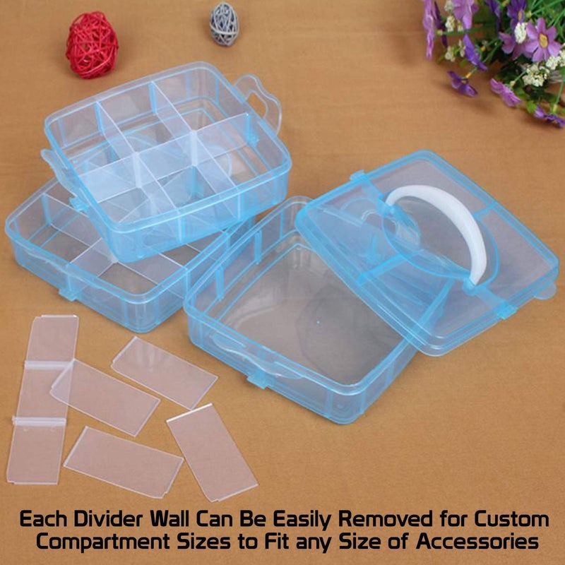 RECLUSE Blue 3Layer Stackable Plastic Crafts Storage Box with 18 Adjustable Compartments for Organizing Tape Embroidery Accessories Threads Bobbins Kids Toy Beauty Supplies Nail Polish Jewelry - Image 2
