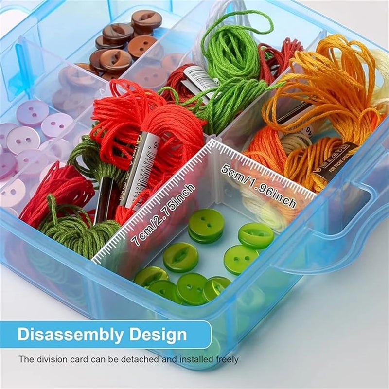 RECLUSE Blue 3Layer Stackable Plastic Crafts Storage Box with 18 Adjustable Compartments for Organizing Tape Embroidery Accessories Threads Bobbins Kids Toy Beauty Supplies Nail Polish Jewelry - Image 5