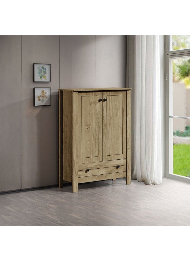 DANUBE HOME - Athens 2-Door And 1-Drawer Shoe Rack For 15 Pairs Shoe Storage Cabinet Modern Shoe Organizer Compact Entryway Rack Hallway Storage Solution â€“ Light Oak - Image 1