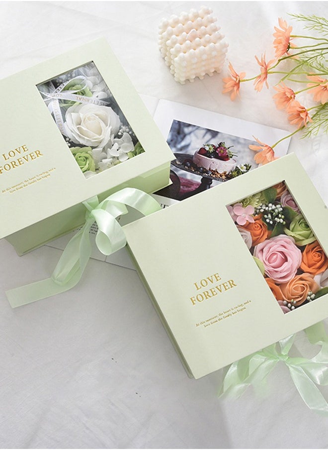 DUNISO Artificial Rose Flower Gift Box ,Eternal Flower Box, Beautiful Korean Floral Art Gift Box ,With Windows For Valentine's Day,Birthday,or Wedding,Green  - Image 4