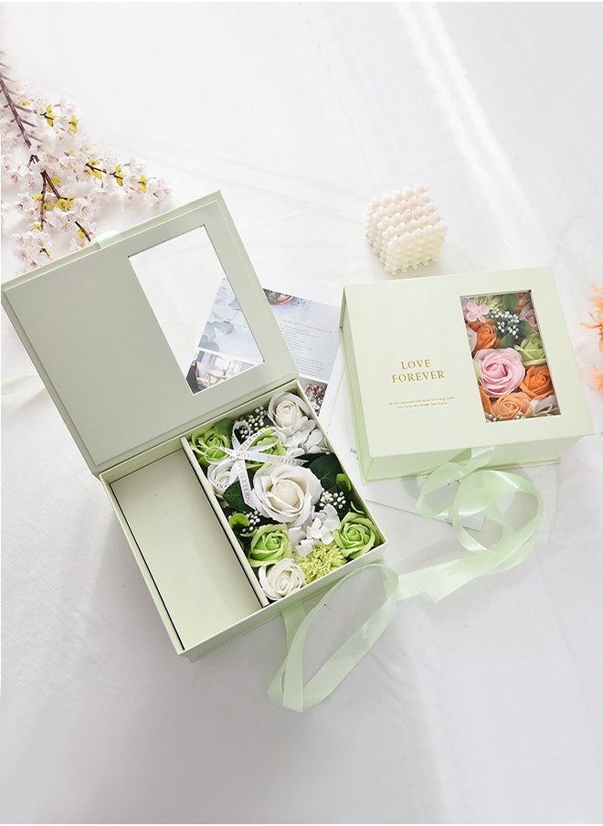 DUNISO Artificial Rose Flower Gift Box ,Eternal Flower Box, Beautiful Korean Floral Art Gift Box ,With Windows For Valentine's Day,Birthday,or Wedding,Green  - Image 5