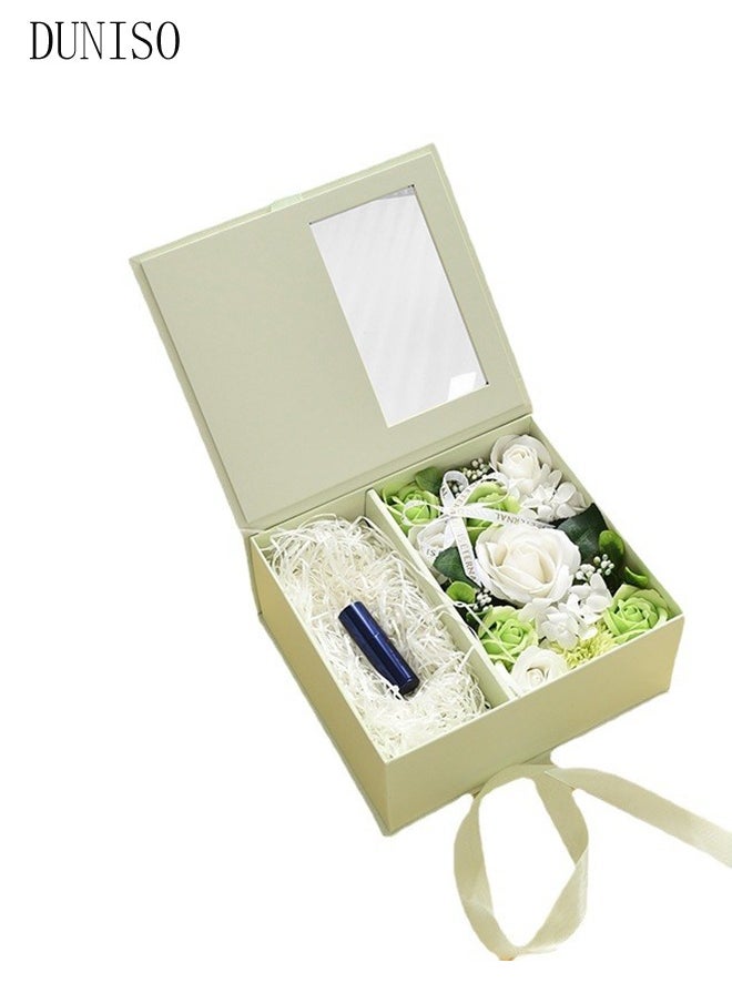 DUNISO Artificial Rose Flower Gift Box ,Eternal Flower Box, Beautiful Korean Floral Art Gift Box ,With Windows For Valentine's Day,Birthday,or Wedding,Green  - Image 3