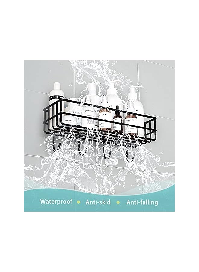 راكسوم رف حمام بدون حفر من HOOME، رف تخزين للحمام والمطبخ مع خطافات تعليق للحمام وغرفة النوم وغرفة المعيشة والمطبخ، مجموعة من 2 باللون الأسود - Image 4