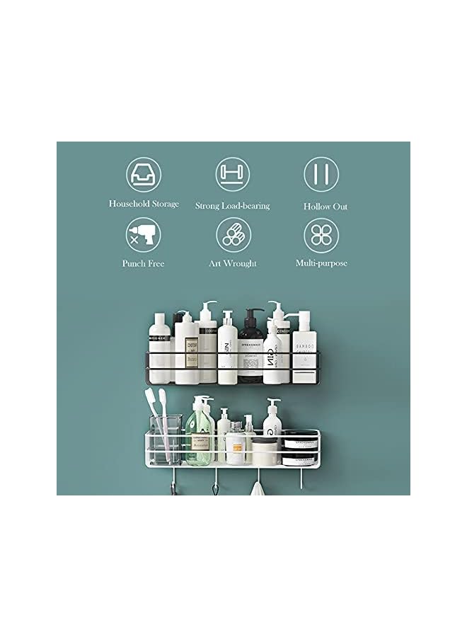 راكسوم رف حمام بدون حفر من HOOME، رف تخزين للحمام والمطبخ مع خطافات تعليق للحمام وغرفة النوم وغرفة المعيشة والمطبخ، مجموعة من 2 باللون الأسود - Image 5