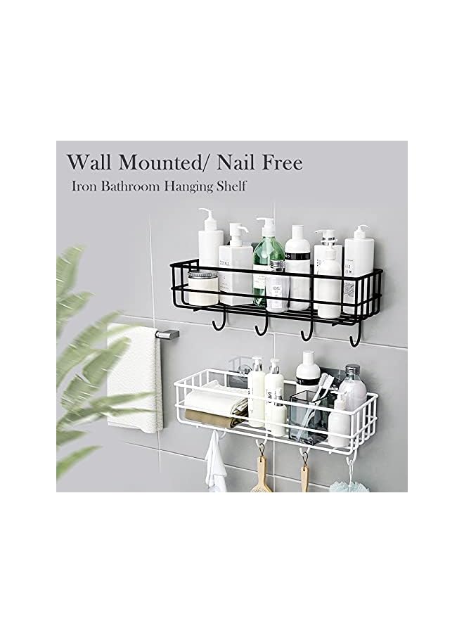 راكسوم رف حمام بدون حفر من HOOME، رف تخزين للحمام والمطبخ مع خطافات تعليق للحمام وغرفة النوم وغرفة المعيشة والمطبخ، مجموعة من 2 باللون الأسود - Image 2