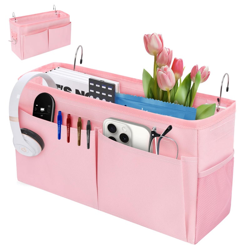 Chewlish Bedside Caddy Organizer with Fixed Straps Bunk Bed Caddy ideal for Home Bunk Bed Dorm Hospital Crib Versatile Bedside Storage Solution Pink - Image 2
