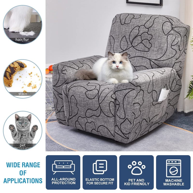 NILUOH Stretch Recliner Cover 4 Pieces Electric Power Lift Recliner Chair Cover Reclining Couch Cover Anti-Slip Fitted Furniture Protector with Side Pocket - Image 4