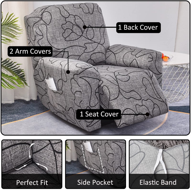 NILUOH Stretch Recliner Cover 4 Pieces Electric Power Lift Recliner Chair Cover Reclining Couch Cover Anti-Slip Fitted Furniture Protector with Side Pocket - Image 2