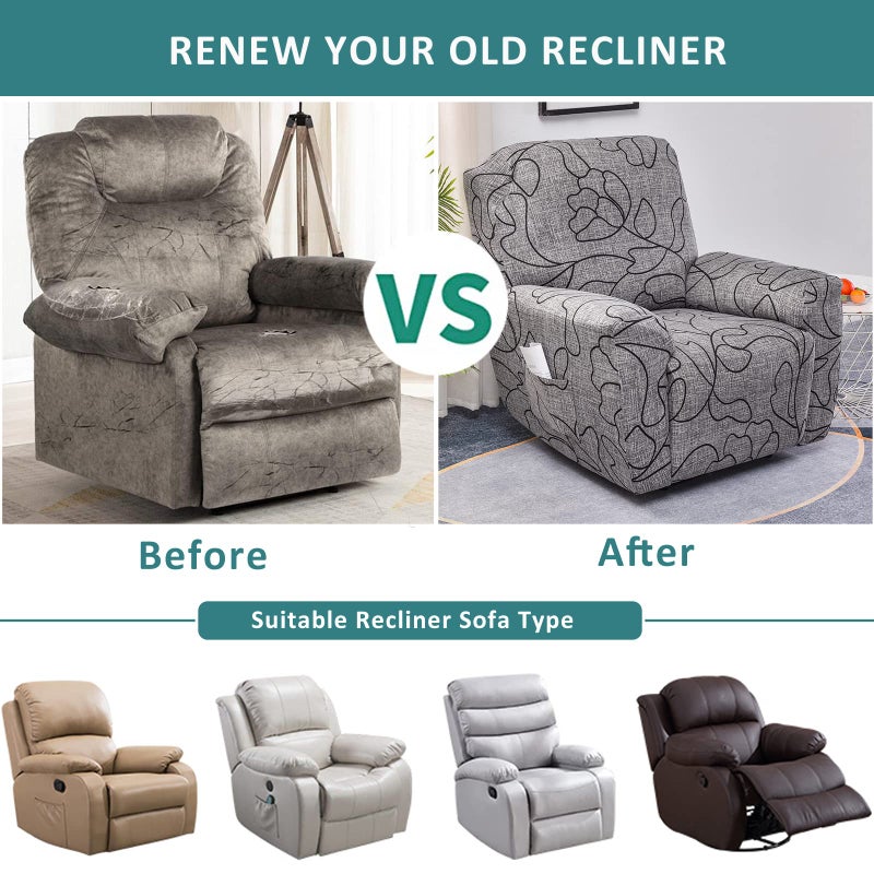 NILUOH Stretch Recliner Cover 4 Pieces Electric Power Lift Recliner Chair Cover Reclining Couch Cover Anti-Slip Fitted Furniture Protector with Side Pocket - Image 5