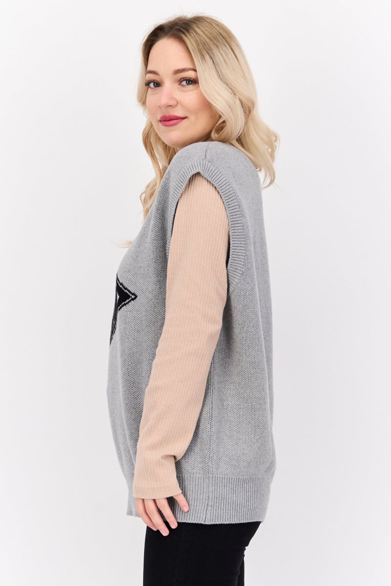 ESPRIT Women V-Neck Knitted Sweater Vest, Grey - Image 2