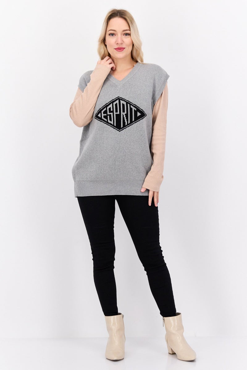 ESPRIT سترة نسائية بدون أكمام على شكل حرف V، رمادي - Image 4