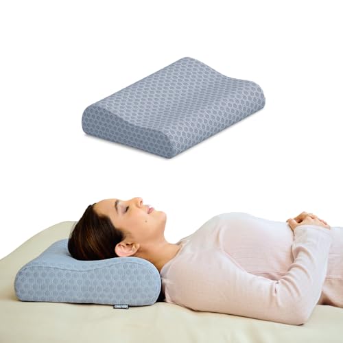 CareFoam Memory Foam Cervical Neck Pillow | 2 Years Warranty | Pain Relief Sleep, Improves Posture Spinal Alignment, Neck Pain Relief | Queen 19 x 11 x 3.5 Inch | Grey Jacquard Cover | Pack of 1 - Image 1