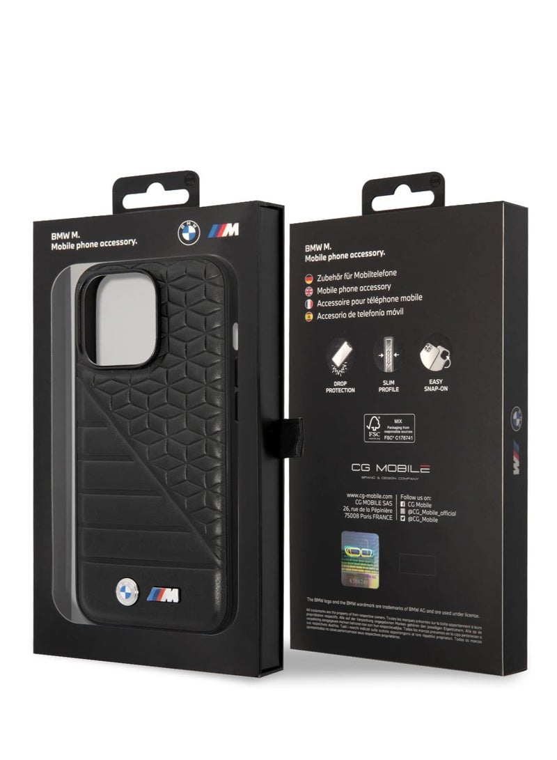 CG MOBILE BMW M Collection PU Leather Case Hot Stamped BI/Pattern Printed Logo, Shockproof Protection, Slim-fit Cover, Non-Slipping, Compatible with iPhone 14 Pro Max - Black (Pro)
