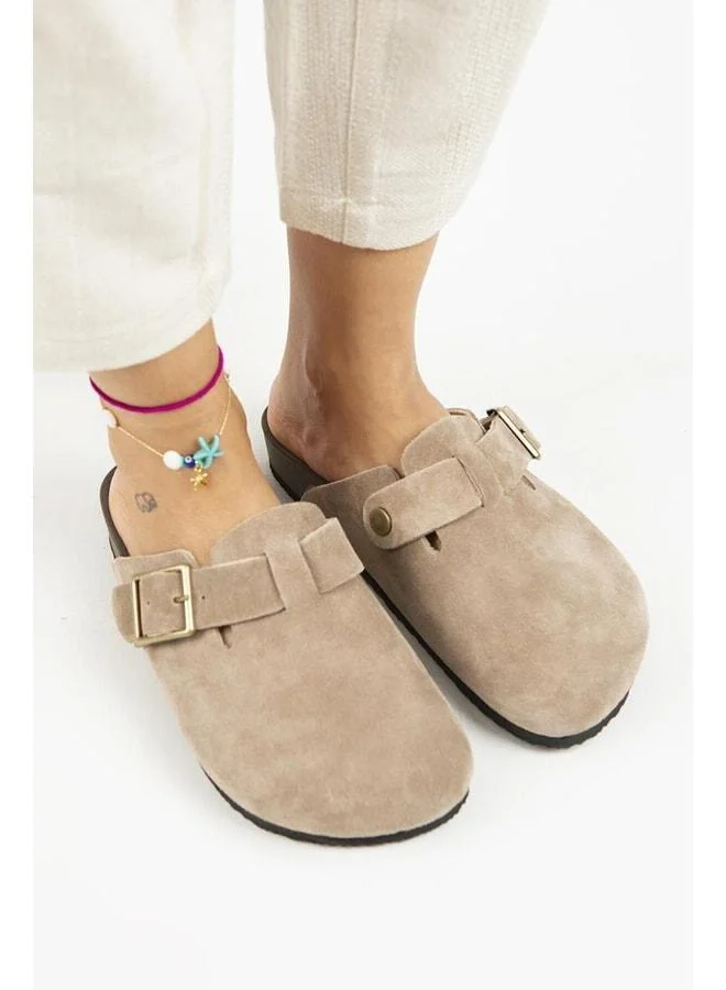 Manijero  Zeta 2 Women's Genuine Leather Clogs with Belt and Buckle, Mink Color - Brown for Women | Best Price UAE