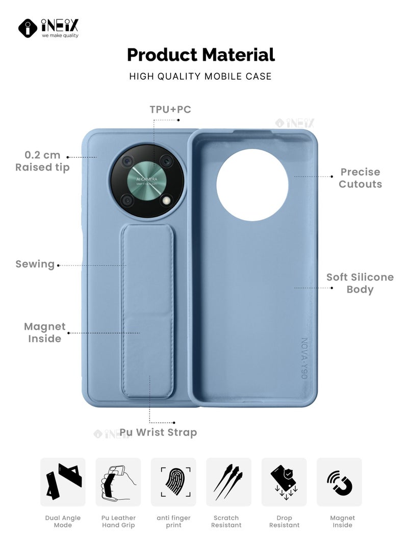 INEIX 3-in-1 Magnetic Wrist Strap Hand Grip with Stand Case Cover For Huawei Nova Y90 -Sky Blue - Image 2