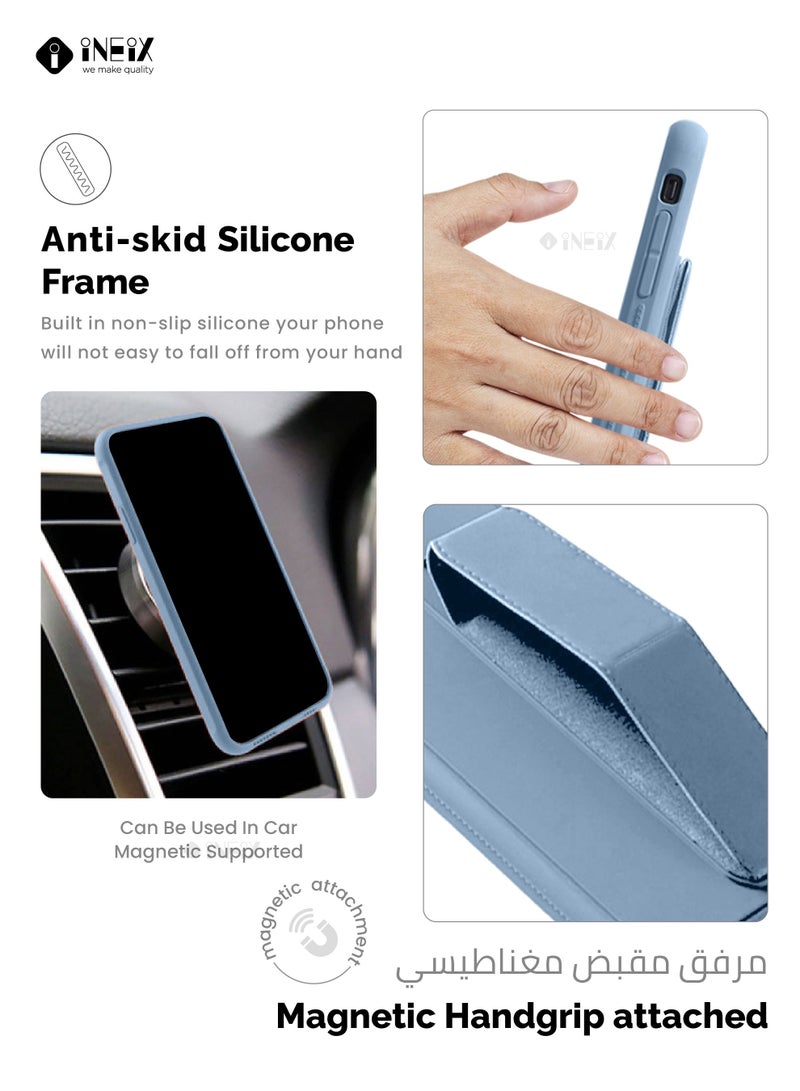 INEIX 3-in-1 Magnetic Wrist Strap Hand Grip with Stand Case Cover For Huawei Nova Y90 -Sky Blue - Image 4