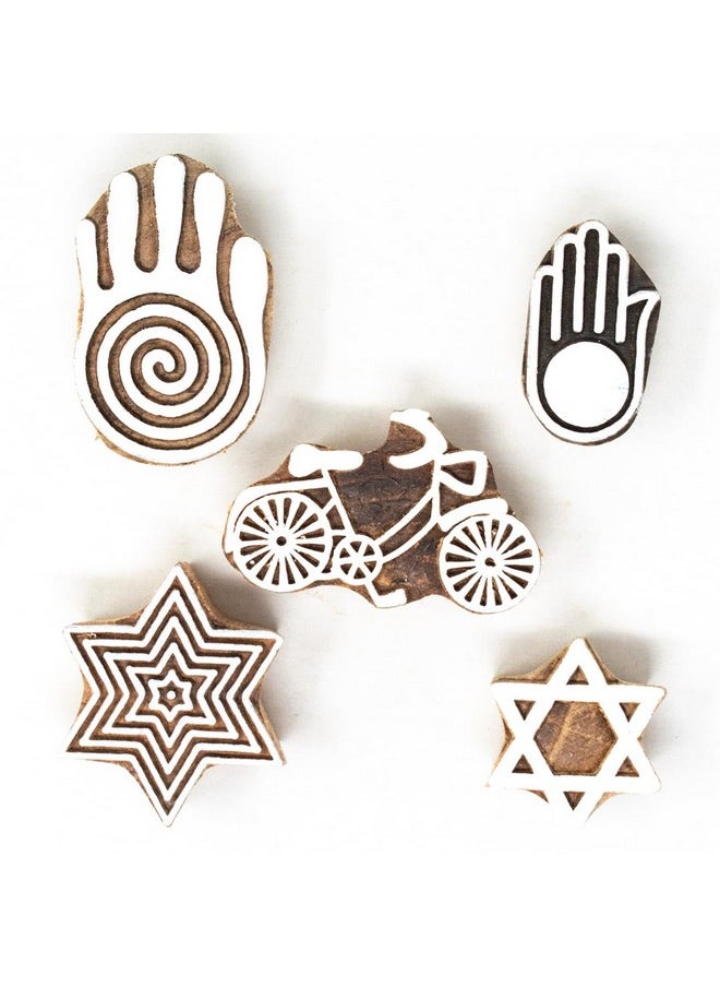 Hashcart Wooden Indian Traditional Design Printing Stamps / Blocks For Printing Saree Border | Set Of 5 | Dresses / Craft Card Making / Scrapbook / Clay Pottery  - Image 2