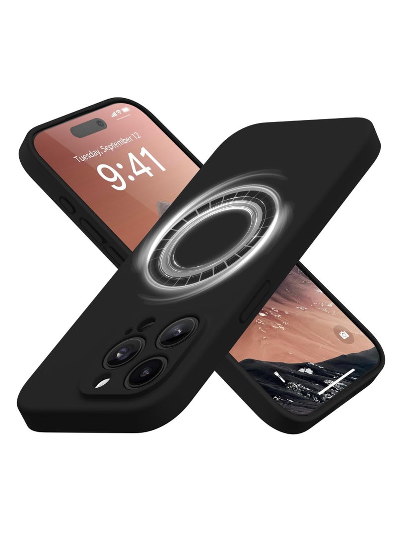 Strong Magnetic for iPhone 15 Pro Max Case Silicone, Compatible with MagSafe, [Camera Protection][2X Screen Protectors]Slim Protective Phone Case, Soft Anti-Scratch Microfiber Lining, Black