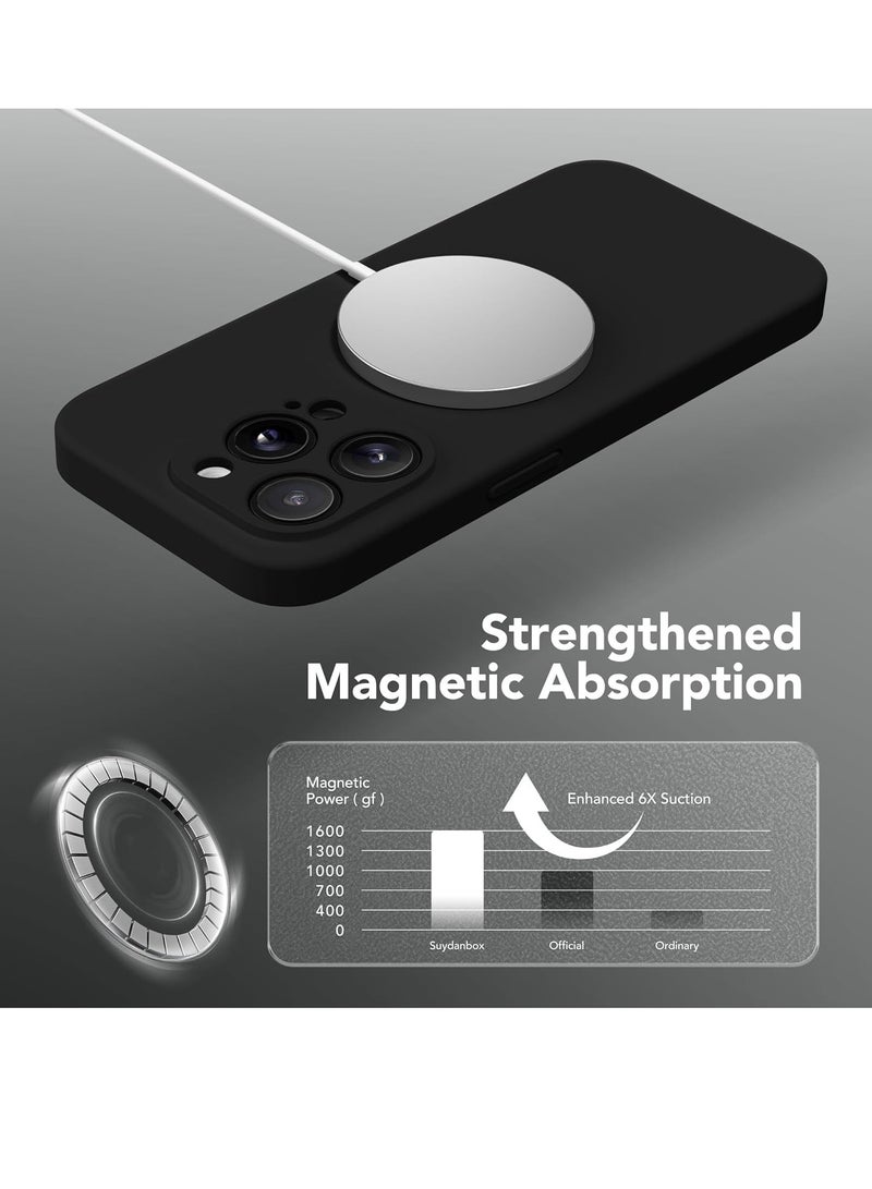 Strong Magnetic for iPhone 15 Pro Max Case Silicone, Compatible with MagSafe, [Camera Protection][2X Screen Protectors]Slim Protective Phone Case, Soft Anti-Scratch Microfiber Lining, Black
