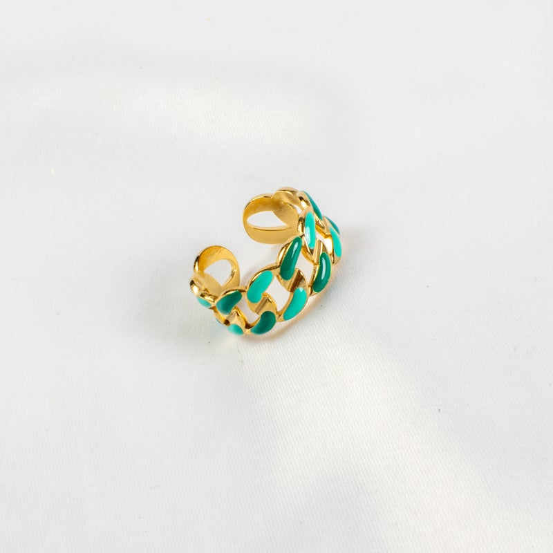 خاتم أستانليس ستيل ذهبي فري سايز أخضر - Image 1