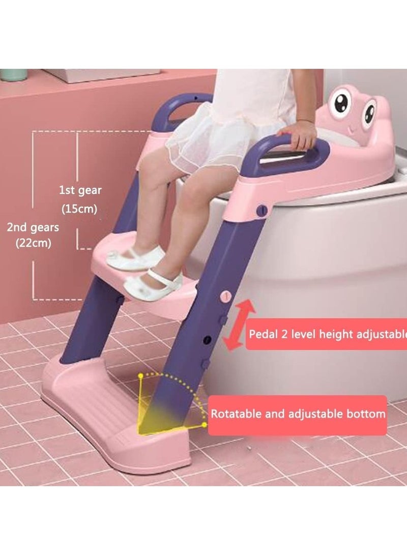 SaudiCart Potty Training Seat, Kids Toilet Training Seat with Step Stool, Foldable Portable Potty Chair with Adjustable Height, Ladder Guard Handle, Soft Cushion for toddler Boys Girls, Blue and Yellow - Image 2