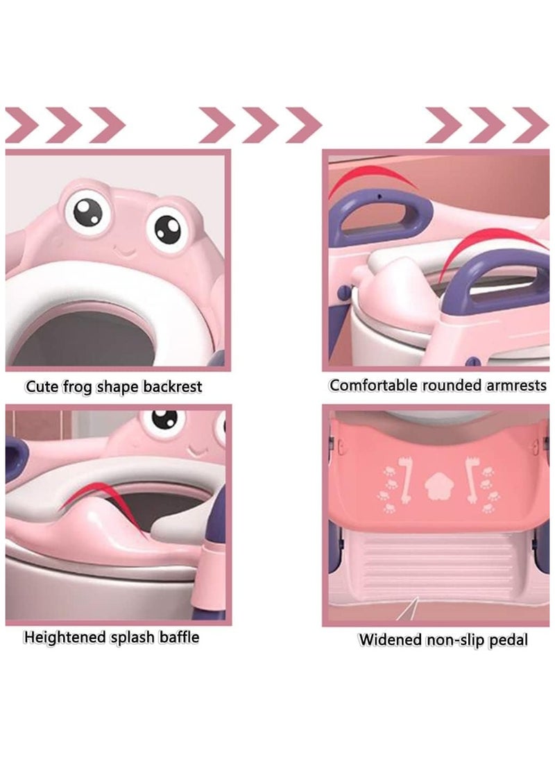 SaudiCart Potty Training Seat, Kids Toilet Training Seat with Step Stool, Foldable Portable Potty Chair with Adjustable Height, Ladder Guard Handle, Soft Cushion for toddler Boys Girls, Blue and Yellow - Image 3
