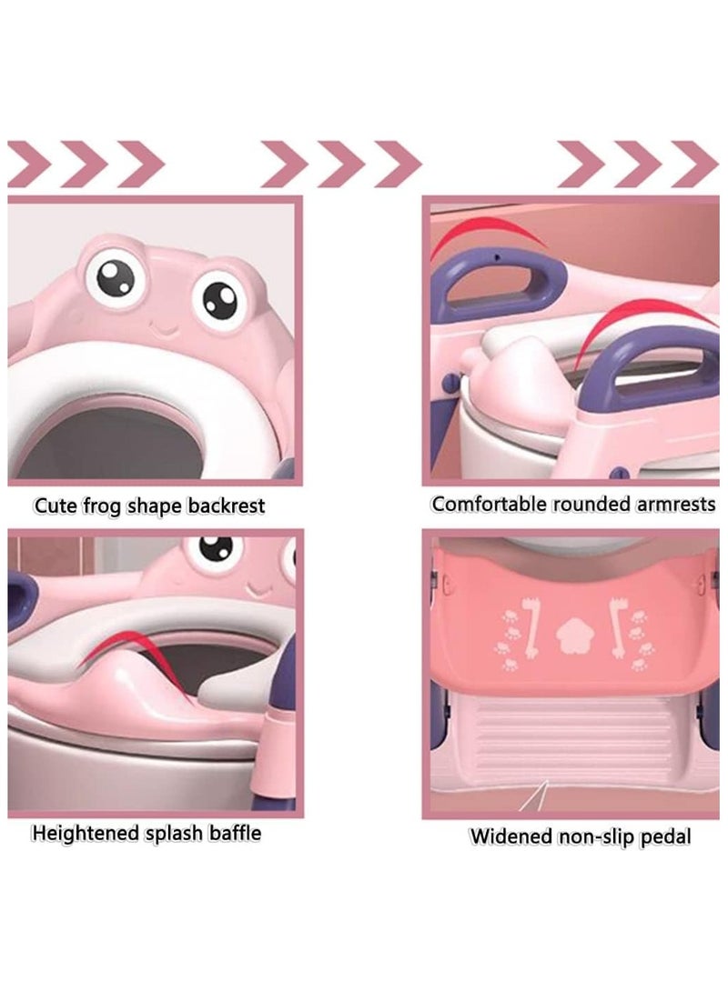 SaudiCart Potty Training Seat, Kids Toilet Training Seat with Step Stool, Foldable Portable Potty Chair with Adjustable Height, Ladder Guard Handle, Soft Cushion for toddler Boys Girls, Blue and Yellow - Image 4