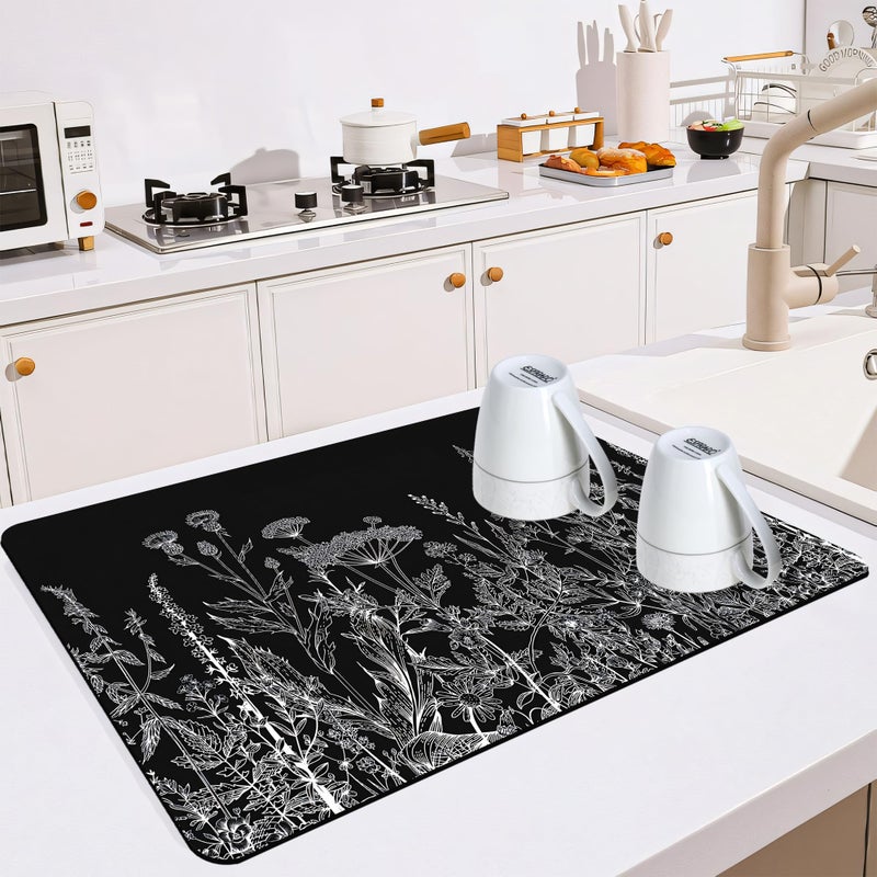 Mokiwala Dish Drying Mat for Multiple Usage. Super Absorbent, Easy clean, Quick dry, Cocina Accesorios for Kitchen Counter or Faucet Sink, Coffee bar, Refrigerator or Air fryer liners, 1 Pack Flower - Image 1