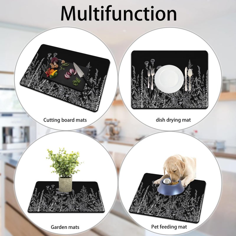 Mokiwala Dish Drying Mat for Multiple Usage. Super Absorbent, Easy clean, Quick dry, Cocina Accesorios for Kitchen Counter or Faucet Sink, Coffee bar, Refrigerator or Air fryer liners, 1 Pack Flower - Image 4