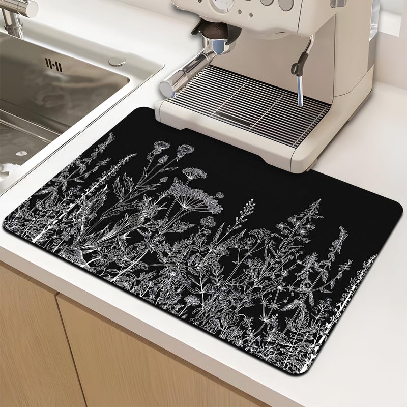 Mokiwala Dish Drying Mat for Multiple Usage. Super Absorbent, Easy clean, Quick dry, Cocina Accesorios for Kitchen Counter or Faucet Sink, Coffee bar, Refrigerator or Air fryer liners, 1 Pack Flower - Image 2