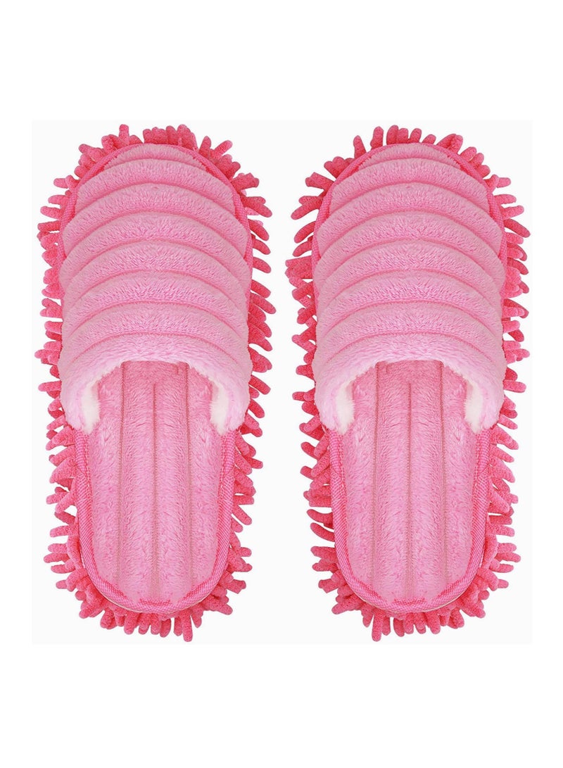 Excefore Mop Socks Lazy Mop Slippers Walking Cleaning Indoors Warm Shoes Home Dust Cleaning Floor Polishing Slippers Chenille Hair Clean for Kitchen House Office Cleaning S Pink - Image 1