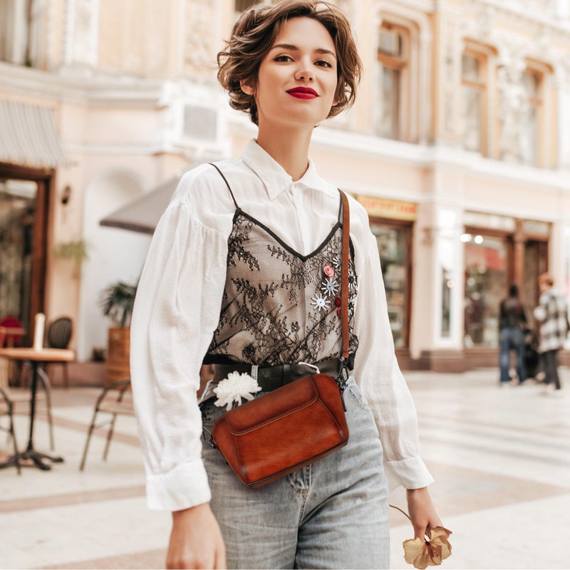 HESHE Crossbody Bags for Women Genuine Leather Purse Small Shoulder Bag Vintage Satchel Handbags Travel Hobo Bags(Coffee) - Image 2