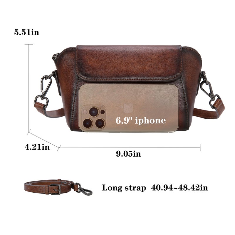 HESHE Crossbody Bags for Women Genuine Leather Purse Small Shoulder Bag Vintage Satchel Handbags Travel Hobo Bags(Coffee) - Image 4
