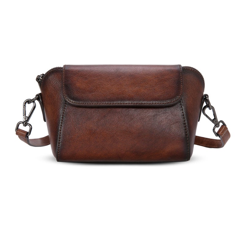 HESHE Crossbody Bags for Women Genuine Leather Purse Small Shoulder Bag Vintage Satchel Handbags Travel Hobo Bags(Coffee) - Image 1
