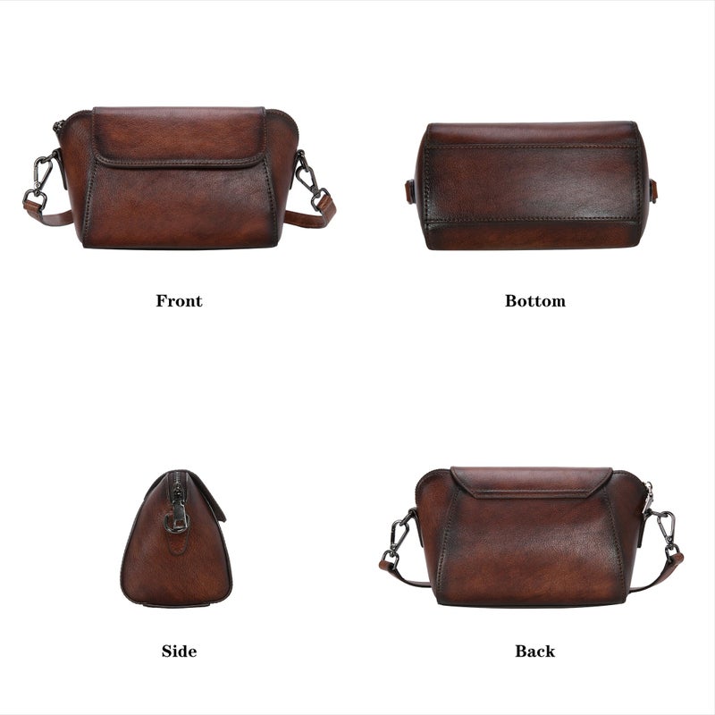HESHE Crossbody Bags for Women Genuine Leather Purse Small Shoulder Bag Vintage Satchel Handbags Travel Hobo Bags(Coffee) - Image 5