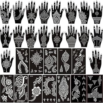 Xmasir Set of 30 Sheets Indian Arabic Tattoo Stencil Temporary Tattoo Template Kit Flower Stencils for Women Girls Only TemplatesNo Tattoo Ink - Image 2