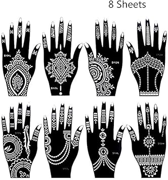 Xmasir Set of 30 Sheets Indian Arabic Tattoo Stencil Temporary Tattoo Template Kit Flower Stencils for Women Girls Only TemplatesNo Tattoo Ink - Image 4