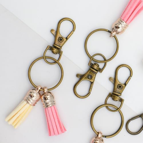 PEOUWNES 60 Pcs Premium Bronze Swivel Clasps Lanyard Snap Hooks with Key Rings, Key Chain Clip Hooks Lobster Claw Clasps for Keychain Clip Lanyard, Jewelry Making, DIY Crafts - Image 2