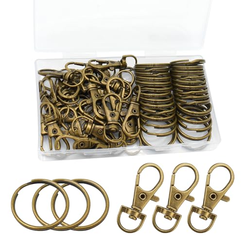 PEOUWNES 60 Pcs Premium Bronze Swivel Clasps Lanyard Snap Hooks with Key Rings, Key Chain Clip Hooks Lobster Claw Clasps for Keychain Clip Lanyard, Jewelry Making, DIY Crafts - Image 1
